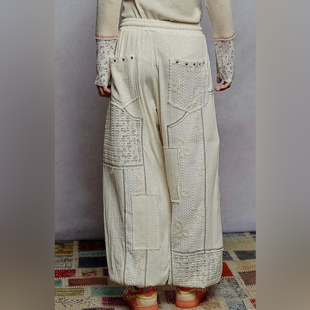 NEW Boutique POL: “The Lillie”Cream Textured Wide-Leg Jogger Pants - Picture 3 of 3
